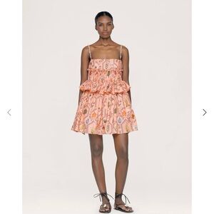 Agua By Agua Bendita L Salvador Encaje Mini Dress Pink Embroidered Ruffled Print